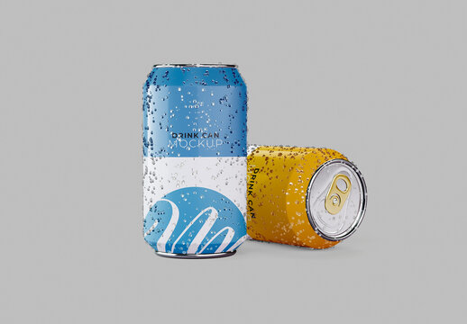 Two Cans with Drops Mockup