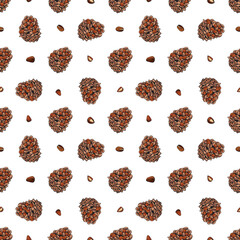 Seamless pattern with pine nuts. Design for fabric, textile, wallpaper, packaging.