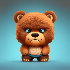 Cute tiny hyperrealistic,angry bear Bernard with blue eyes, adorable and fluffy, logo design, cartoon, cinematic lighting effect, charming, 3D vector art