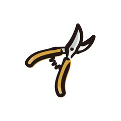 Hand pruners - Gardening tool icon/illustration (Hand-drawn line, colored version)
