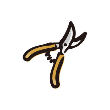 recommend clip art: Hand pruners - Gardening tool icon/illustration (Hand-drawn line, colored version)