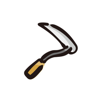 Sickle - Gardening tool icon/illustration (Hand-drawn line, colored version)