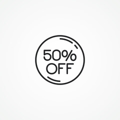 Up to 50% off sale promotion icon. discounts line icon