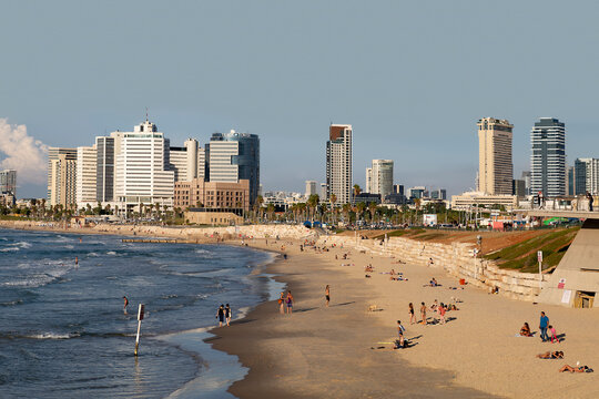 View of Tel Aviv and the beach on the Mediterranean coast. Israel
