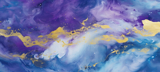  Blue and purple marble and gold abstract background texture. Generative AI.