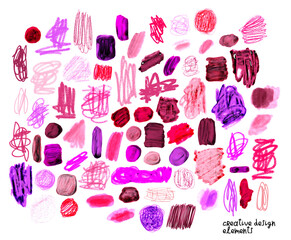 Creative set of abstract colorful hand-drawn elements for design, decor, cards, prints