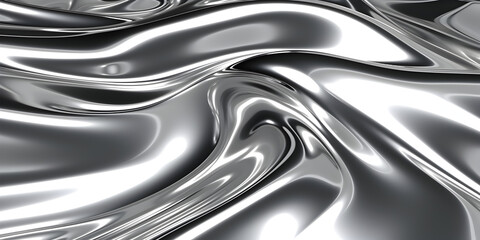 glossy silver metal fluid glossy chrome mirror water effect background backdrop texture 3d render illustration. Generative AI. - obrazy, fototapety, plakaty