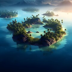 Paradise Islands, palm-fringed islands with azure waters, idyllic destinations brimming with tranquility and natural beauty. Generative AI