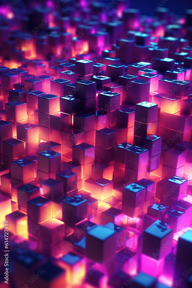 Sticker Abstract 3d background, Neon cubes