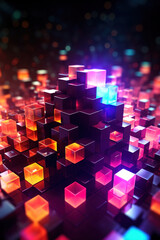 Abstract 3d background, Neon cubes