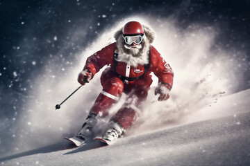 winter ski holiday skier sport mountain snow christmas snowboarder santa. Generative AI.