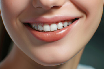 close up of woman's lips with white teeth