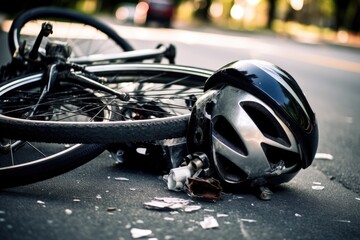 A image by capturing the aftermath of a bicycle crash on a city road. Generative AI