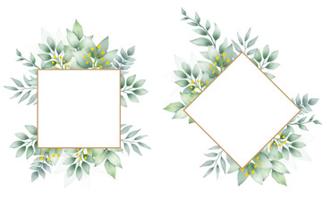 watercolor green leaves frame collection 