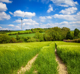 Ecological green areas with wind turbine - 614729046