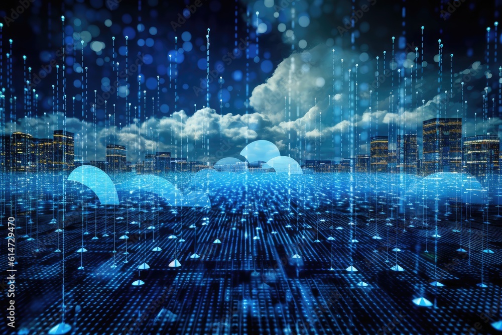 Poster close-up, seamless transfer and storage of big data on the internet, capturing the essence of cloud 