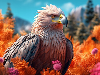 Eagle and flowers