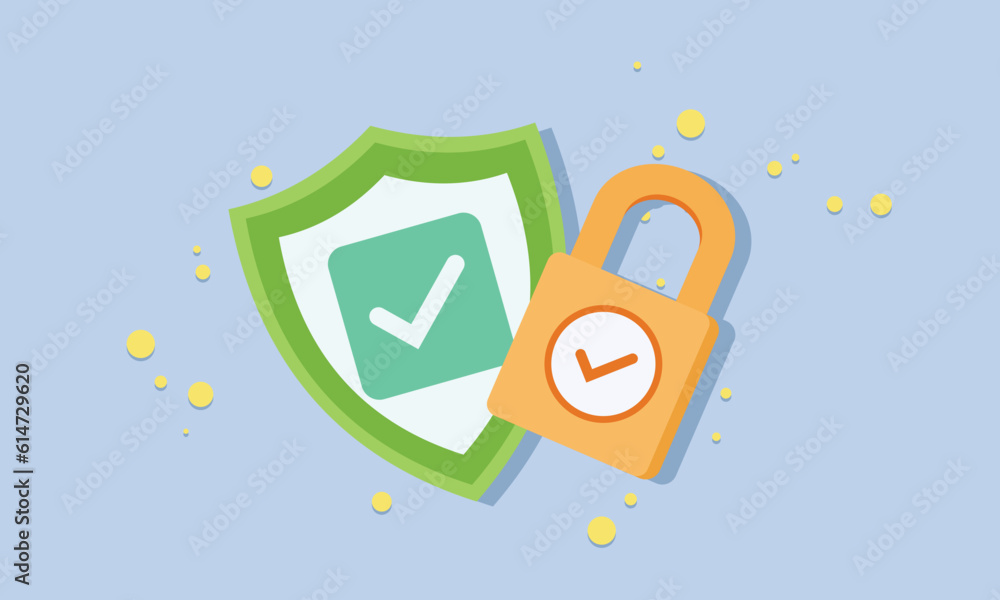 Poster security shield and padlock. personal data protection. secure access concept.