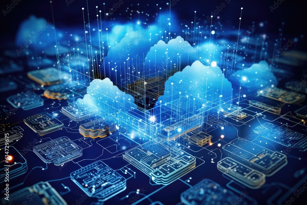 Poster close-up, seamless transfer and storage of big data on the internet, capturing the essence of cloud 