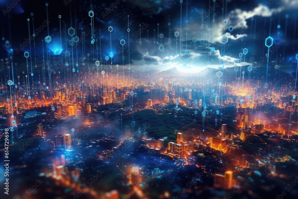 Poster close-up, seamless transfer and storage of big data on the internet, capturing the essence of cloud 