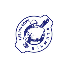 Big boy plumber logo carrying a pipe wrench, suitable for any industry especially construction and plumbing.