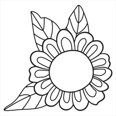 Sunflower. Linear style. White background, isolate.