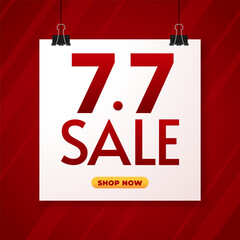 7.7 podium super sale banner template design for web or social media. Promotional Business Flash Sale Design. Vector July 7 Special Offer Illustration.