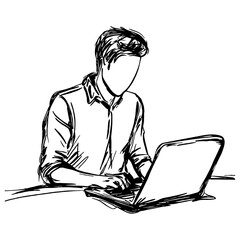 man working on a laptop doodle sketch © Satoru Sketches