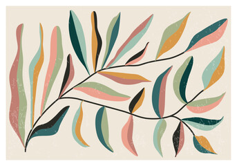 Fototapeta na wymiar Matisse inspired contemporary collage botanical minimalist wall art poster