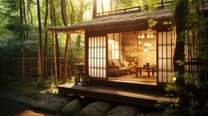 Tranquil Harmony: Serene Tea House in a Bamboo Forest Generative AI 2