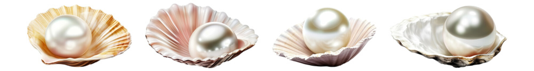 Set of pearl oysters isolated on transparent background - Generative AI - obrazy, fototapety, plakaty