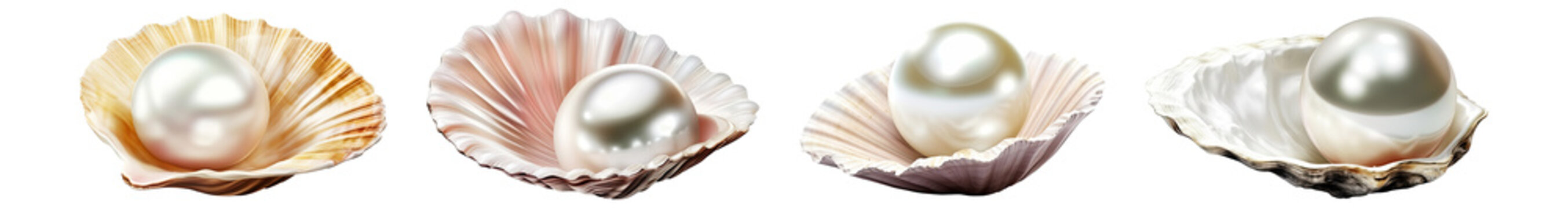 Set of pearl oysters isolated on transparent background - Generative AI