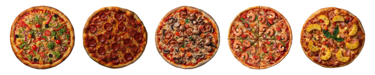 Set of pizza isolated on transparent background - Generative AI