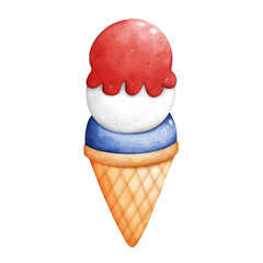 Watercolor Patriotic Ice Cream Illustration Isolated on Transparent Background