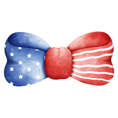 Watercolor Patriotic Bow Tie Illustration Isolated on Transparent Background