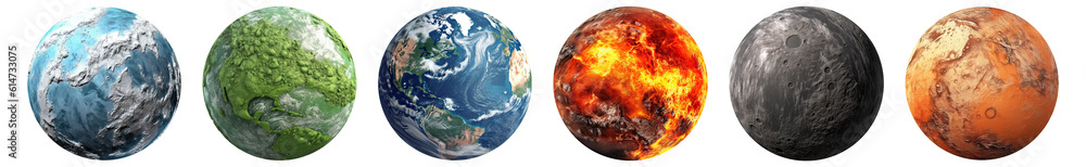Wall mural set of planets isolated on transparent background - generative ai