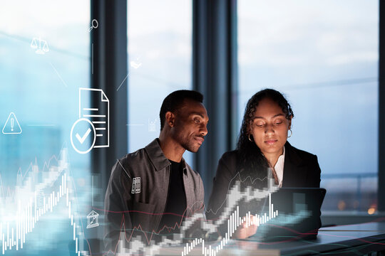 Business people looking at growth chart