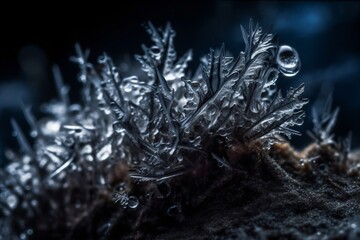A macro photograph of ice crystals, highlighting the complex structures and patterns . Generative AI