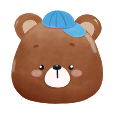 bear face wearing a small blue hat