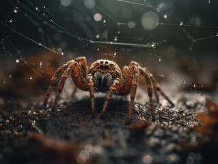 A macro shot of a spider weaving its web, highlighting the precision and intricacy of its craft . Generative AI