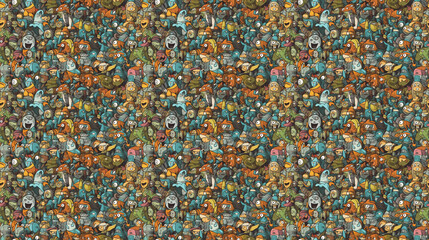 Fototapeta premium Seamless children doodles pattern, created with generative AI technology