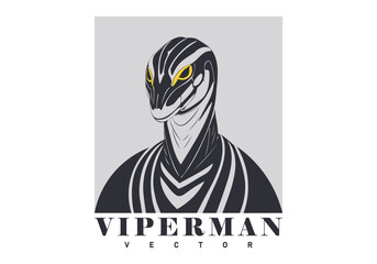 Vector unusual portrait of a viper man on a white background. Snake logo or sticker.