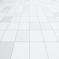 3d rendering of white tile floor with texture pattern in perspective. Clean shiny of ceramic surface. Modern interior home design for bathroom, kitchen and laundry room. Empty space for background.