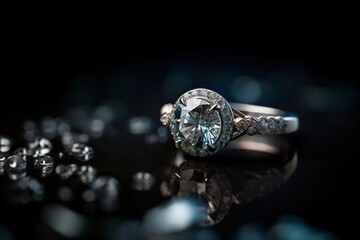 Fototapeta premium A macro image of a diamond ring, capturing the brilliant facets and sparkle of the gem . Generative AI