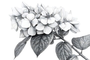 Hydrangea black lines stroke art on white background Generative AI