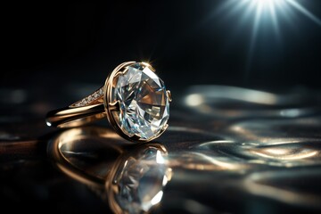 A macro image of a diamond ring, capturing the brilliant facets and sparkle of the gem . Generative AI