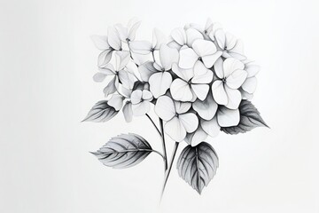 Hydrangea black lines stroke art on white background Generative AI