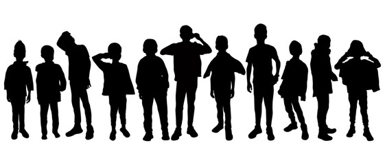 Boys silhouettes standing in a group background