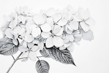 Hydrangea black lines stroke art on white background Generative AI