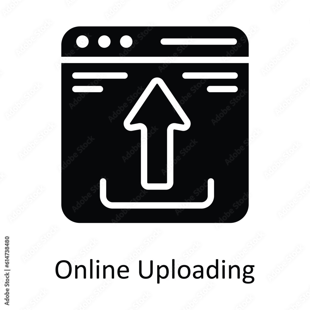 Poster online uploading vector solid icon design illustration. network and communication symbol on white ba